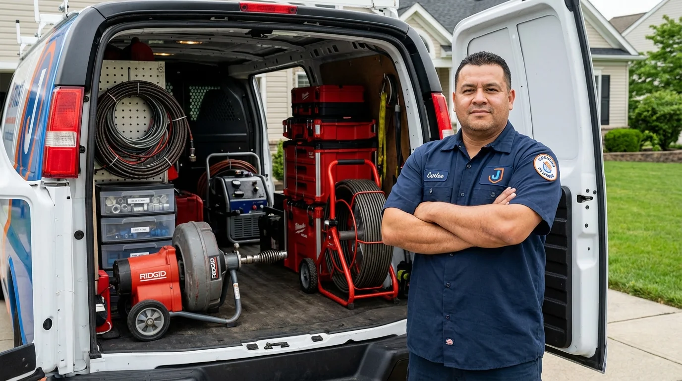 Professional drain cleaning equipment and Johns Plumbing LLC plumber in Hunt Valley