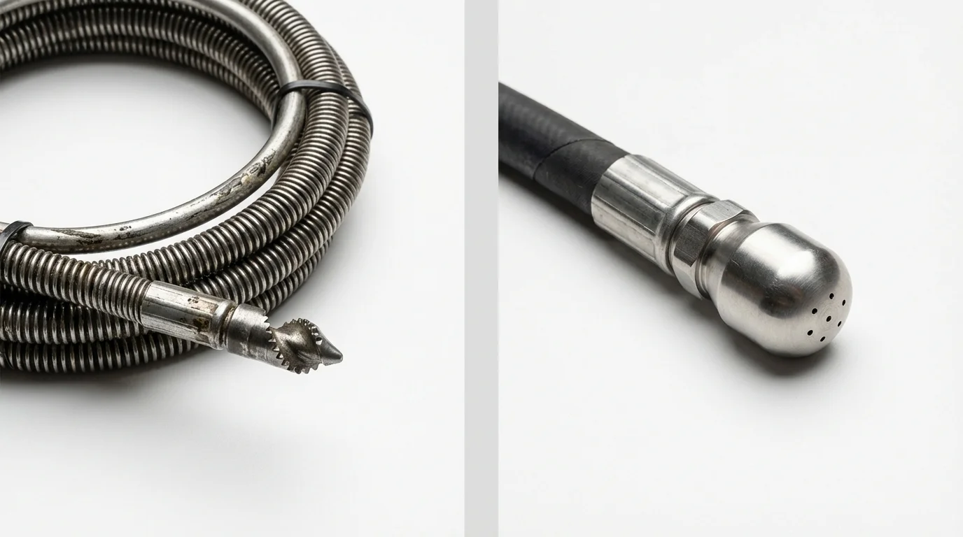 Drain snake cable and hydro jetting nozzle used for drain cleaning in Hunt Valley, MD