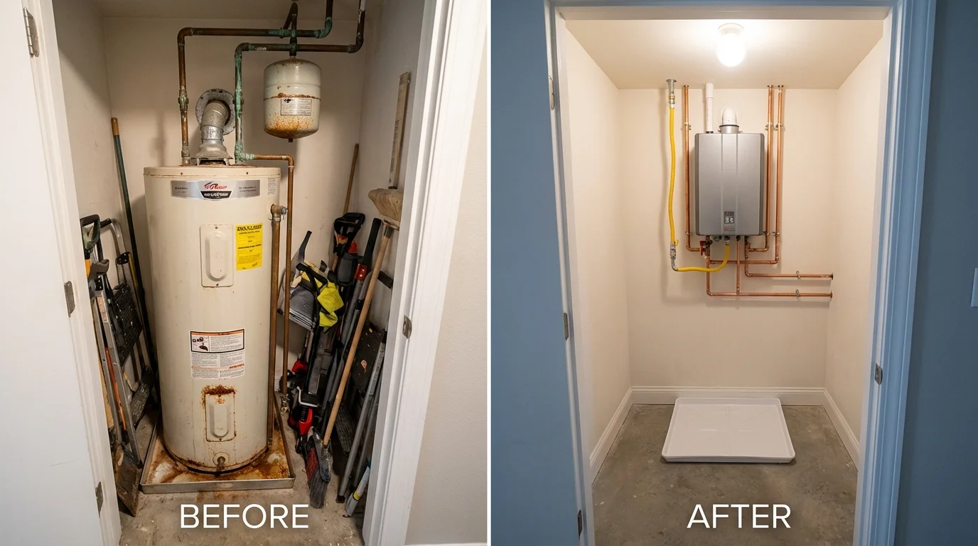 Tank water heater versus wall-mounted tankless unit comparison for Hunt Valley, MD homeowners